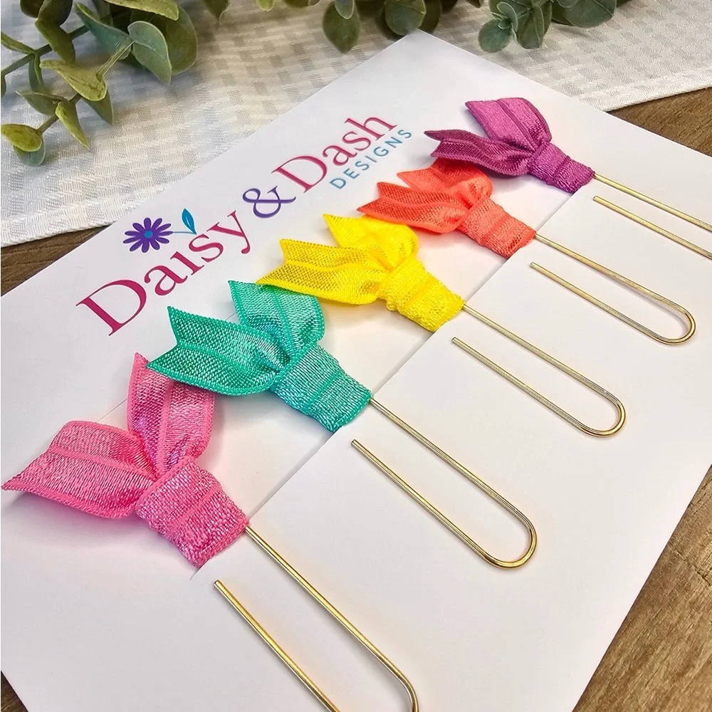 Set of 5 Colorful Elastic Ribbon Jumbo Paperclip Bookmarks